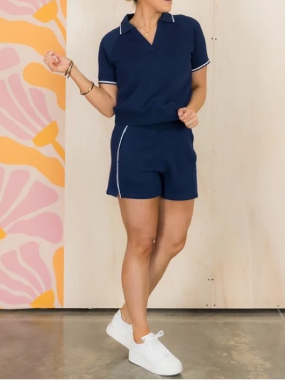 SPANX Timeless Navy Airpique Short Sleeve Polo Top Size M